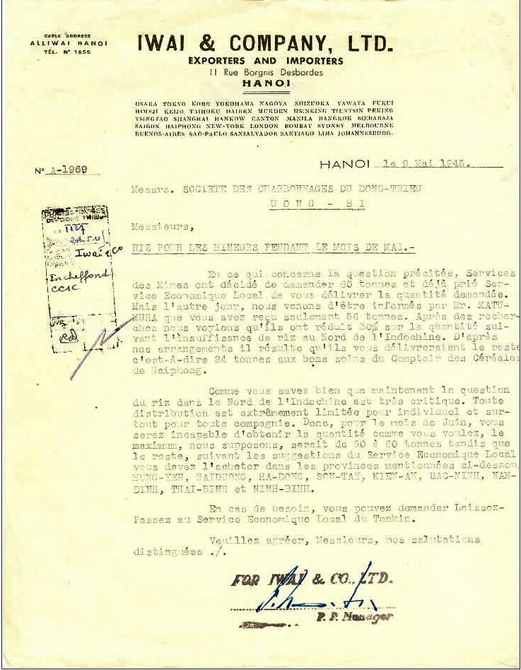 Lettre Iwai au sujet du riz